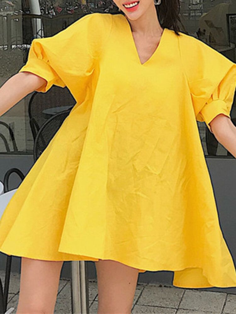 Robe De Vacances D'été Plissée À Manches Bouffantes Pour Femmes