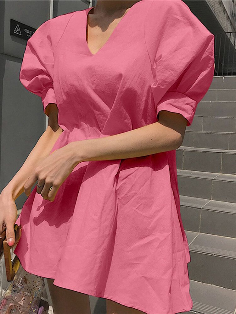 Robe De Vacances D'été Plissée À Manches Bouffantes Pour Femmes