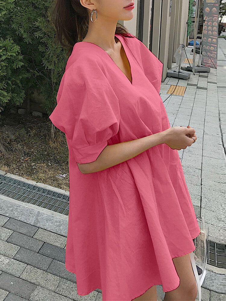 Robe De Vacances D'été Plissée À Manches Bouffantes Pour Femmes