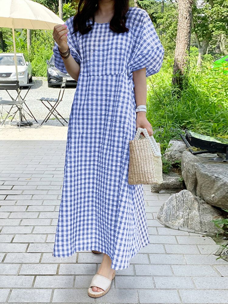 Robe De Vacances Littérale Décontractée À Manches Demi-bouffantes Pour Femmes