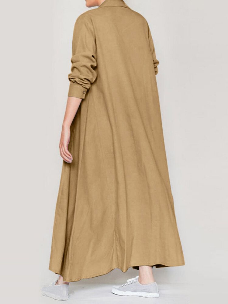 Robes Chemise Maxi Simples À Manches Longues Pour Femmes Avec Poche