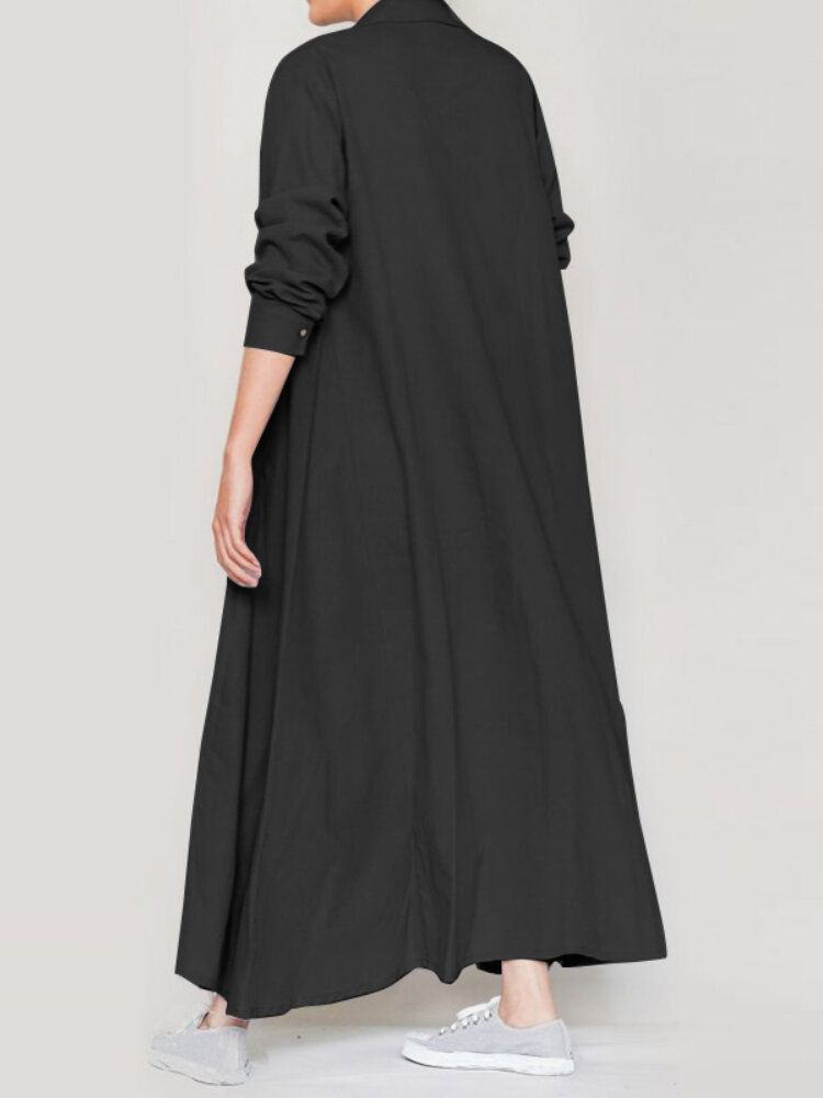 Robes Chemise Maxi Simples À Manches Longues Pour Femmes Avec Poche