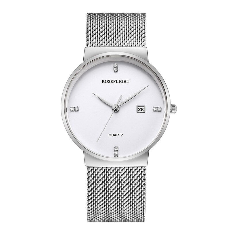 Roseflight Business Casual Hommes Bracelet En Acier Inoxydable Affichage Des Données Montre À Quartz Étanche