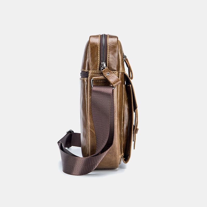 Sac À Bandoulière Antivol Multi-poches En Cuir Véritable Pour Homme