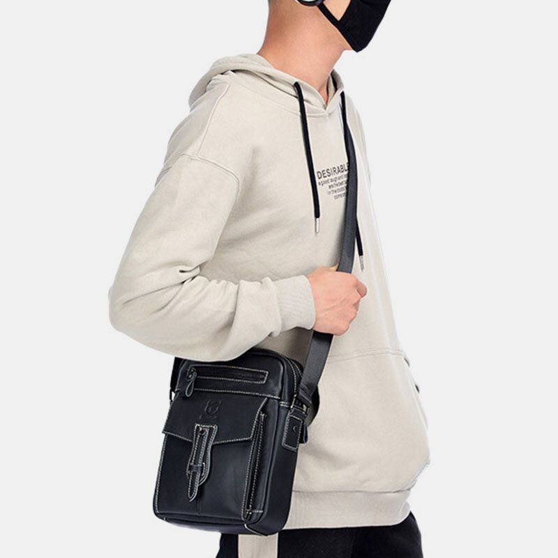 Sac À Bandoulière Antivol Multi-poches En Cuir Véritable Pour Homme