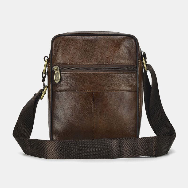 Sac À Bandoulière En Cuir Véritable Couleur Unie Pour Hommes