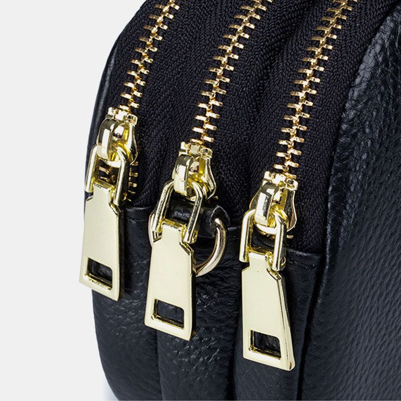 Sac À Bandoulière En Cuir Véritable Pour Femme Avec 3 Poches Zippées