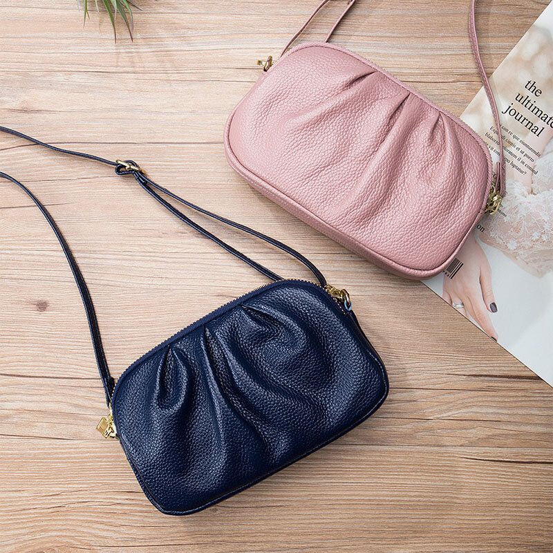 Sac À Bandoulière En Cuir Véritable Pour Femme Avec 3 Poches Zippées