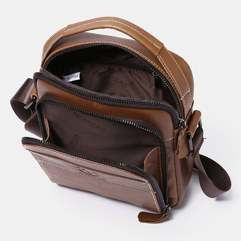 Sac À Bandoulière Décontracté Multi-poches En Cuir Véritable Pour Homme