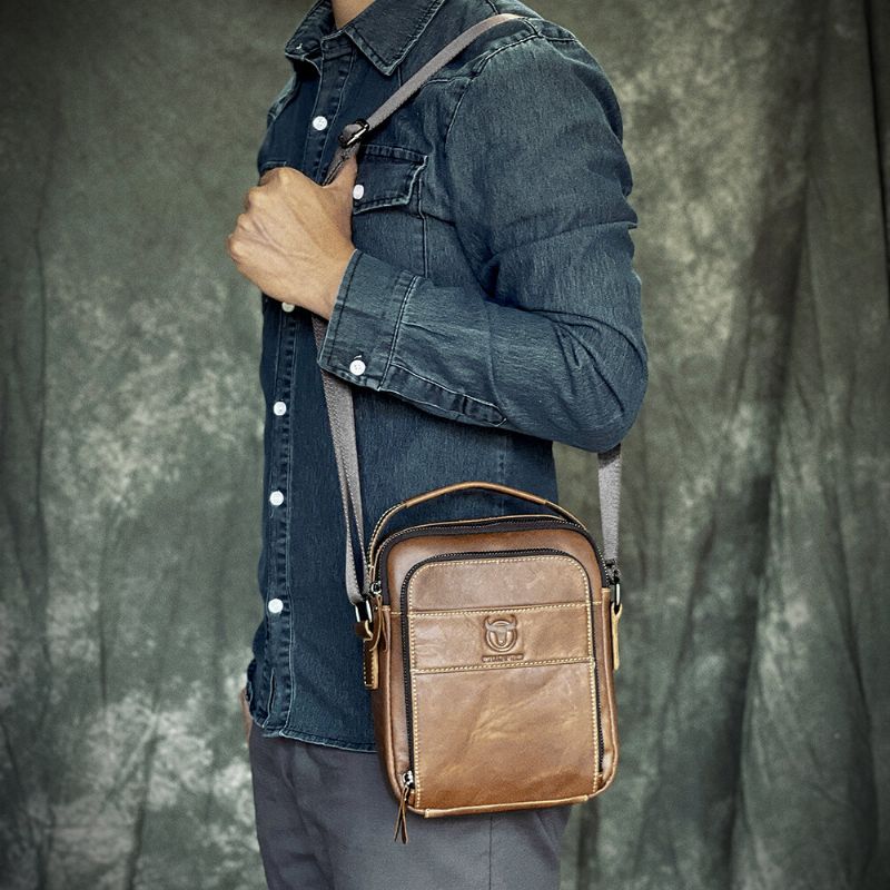 Sac À Bandoulière Décontracté Multi-poches En Cuir Véritable Pour Homme