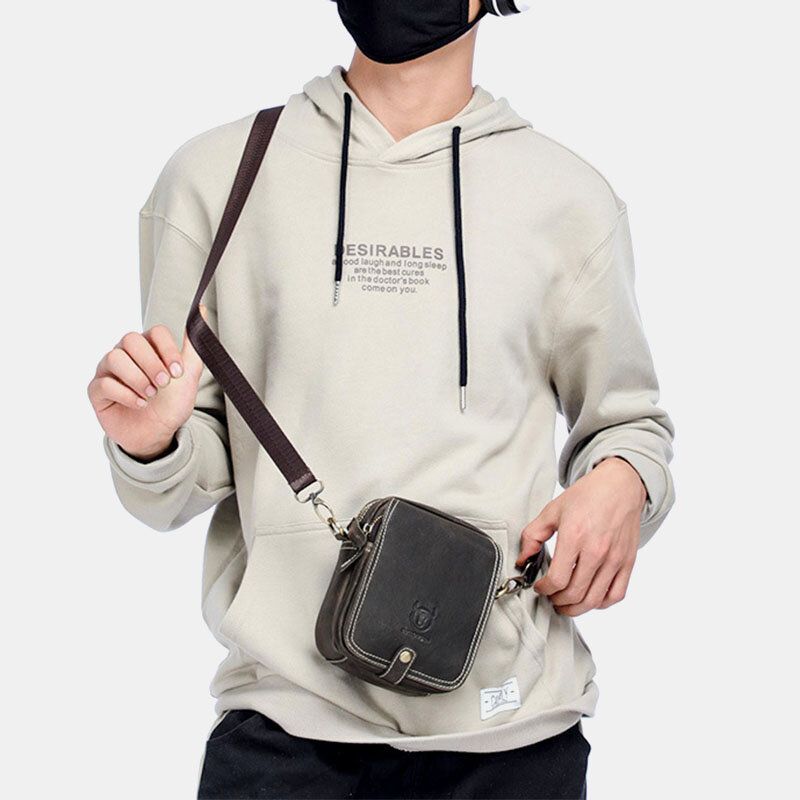 Sac À Bandoulière Décontracté Multicouches En Cuir Véritable Pour Hommes