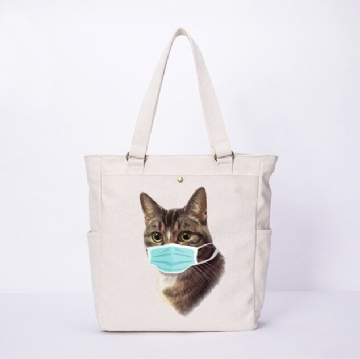 Sac À Bandoulière Décontracté En Toile Avec Motif De Chat Pour Femme