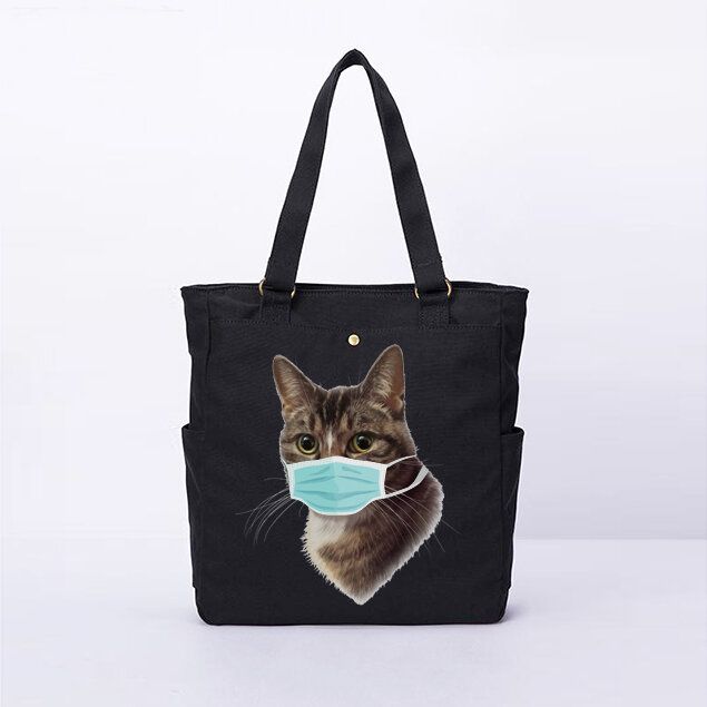 Sac À Bandoulière Décontracté En Toile Avec Motif De Chat Pour Femme