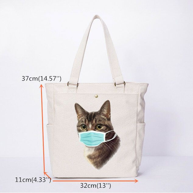 Sac À Bandoulière Décontracté En Toile Avec Motif De Chat Pour Femme