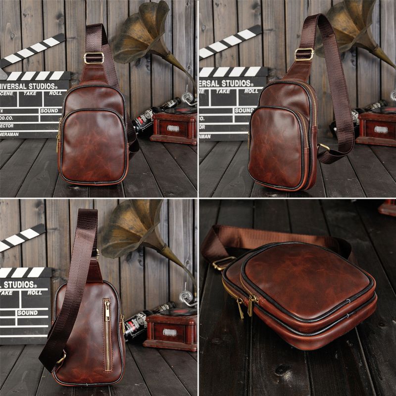 Sac À Bandoulière Étanche Vintage En Cuir Artificiel Pour Homme Sac À Bandoulière Portable Durable