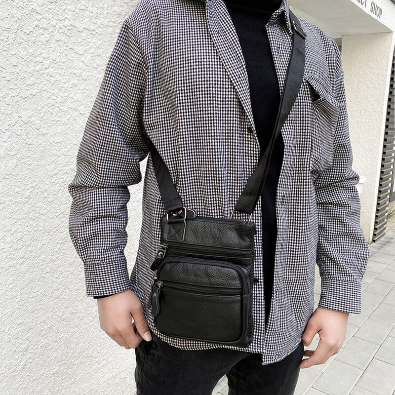 Sac À Bandoulière Imperméable Et Résistant À L'usure En Cuir Véritable Pour Hommes