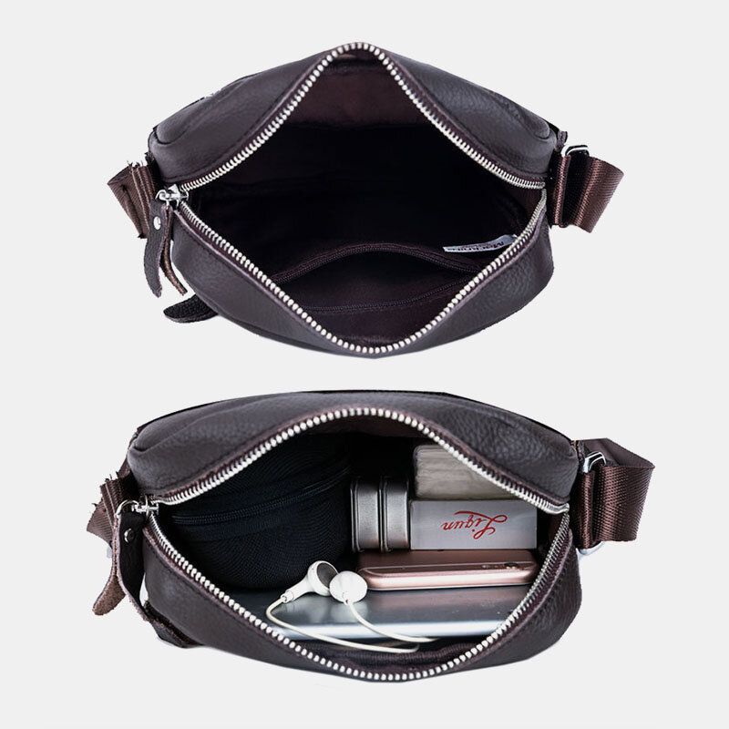 Sac À Bandoulière Multifonction Multicouches En Cuir Véritable Pour Hommes