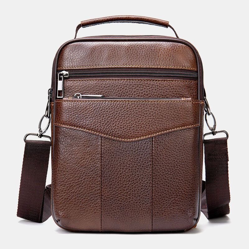 Sac À Bandoulière Vertical En Cuir Véritable Rétro Pour Homme