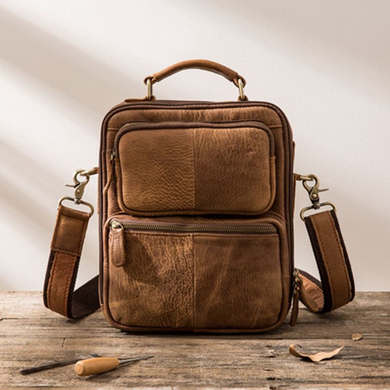 Sac À Bandoulière Vintage En Cuir Artificiel Grande Capacité Avec Fermeture Éclair Pour Homme