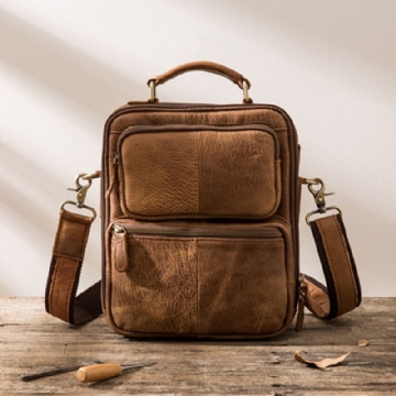 Sac À Bandoulière Vintage En Cuir Artificiel Grande Capacité Avec Fermeture Éclair Pour Homme