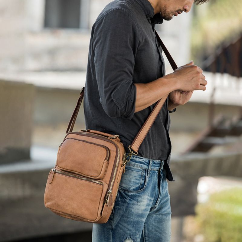 Sac À Bandoulière Vintage En Cuir Artificiel Grande Capacité Avec Fermeture Éclair Pour Homme