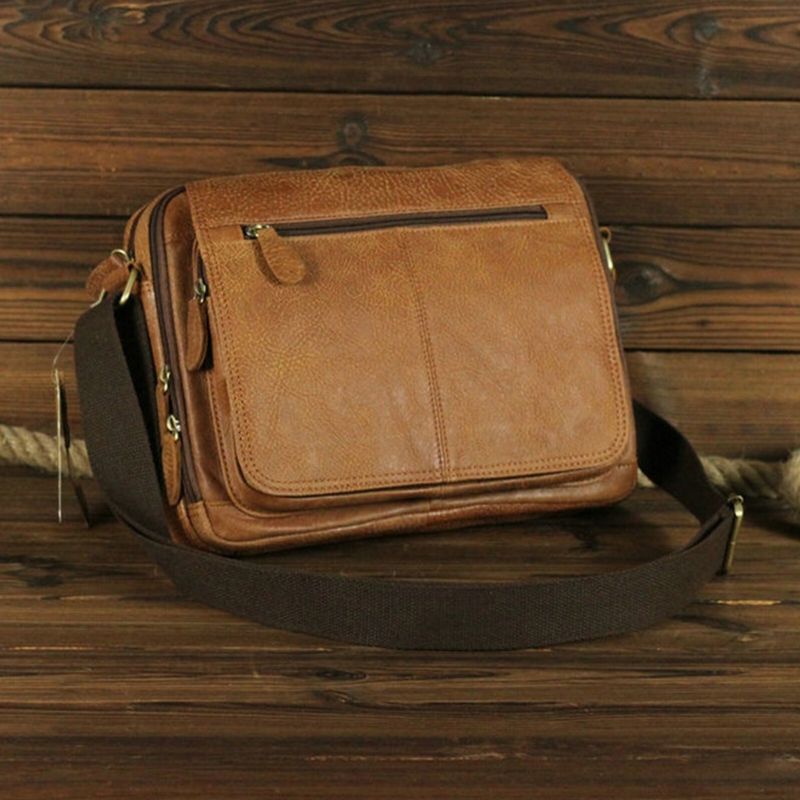 Sac À Bandoulière Vintage En Cuir Artificiel Pour Homme Avec Fermeture Éclair Rétro Grande Capacité