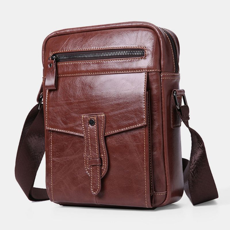 Sac À Bandoulière Vintage En Cuir Véritable Grande Capacité Pour Homme