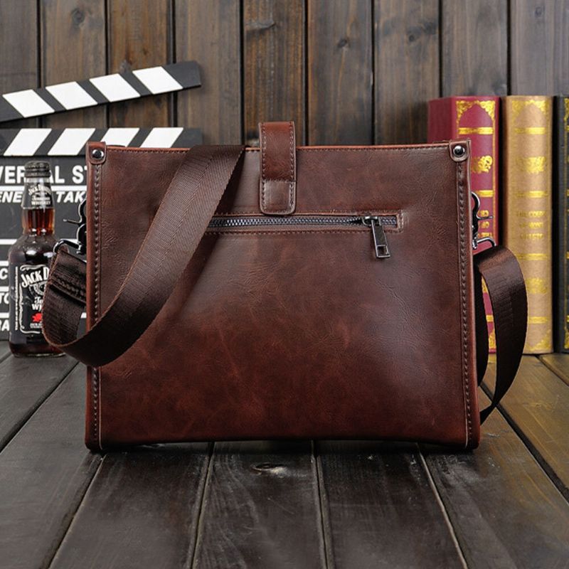 Sac À Bandoulière Vintage Grande Capacité Pour Homme En Simili Cuir