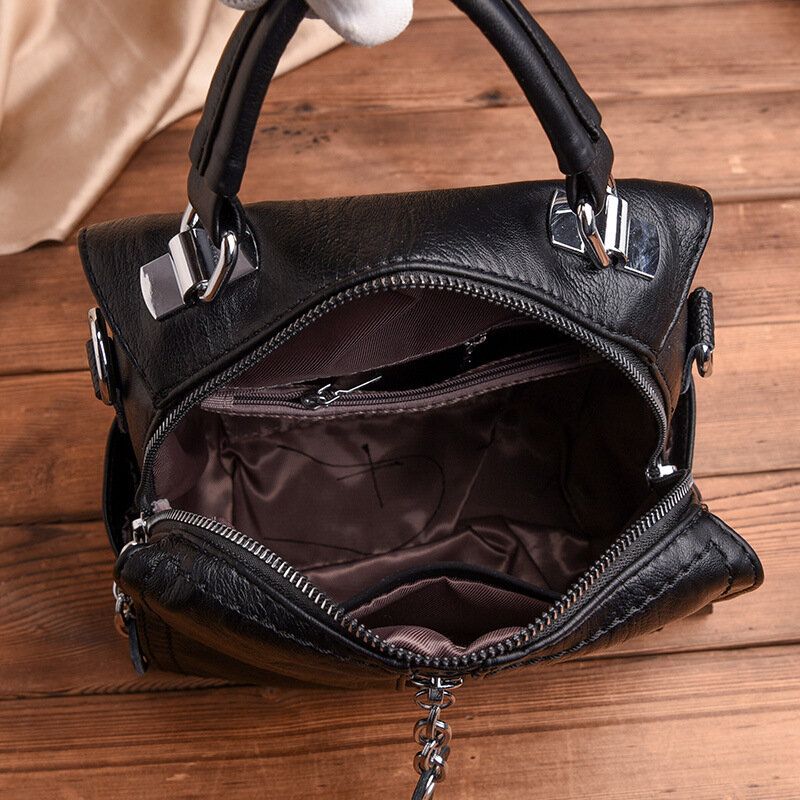 Sac À Dos Antivol En Cuir Véritable Pour Femme Sac À Bandoulière Multi-fonctions