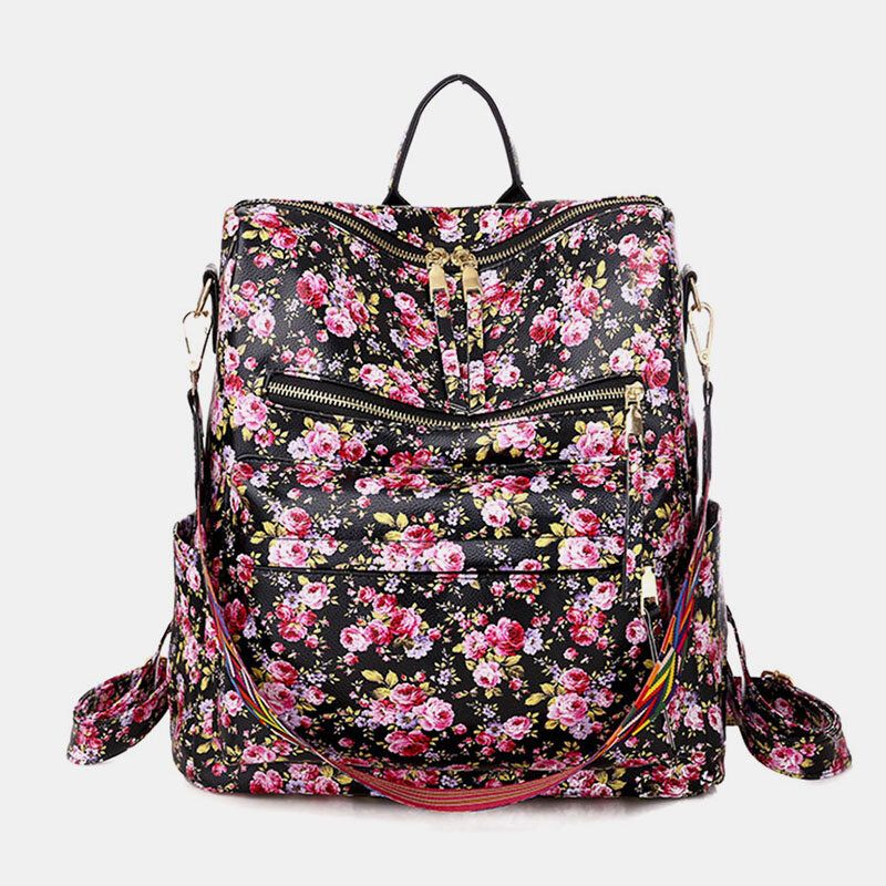 Sac À Dos Décontracté En Similicuir Pour Femme Avec Motif Léopard Et Fleurs