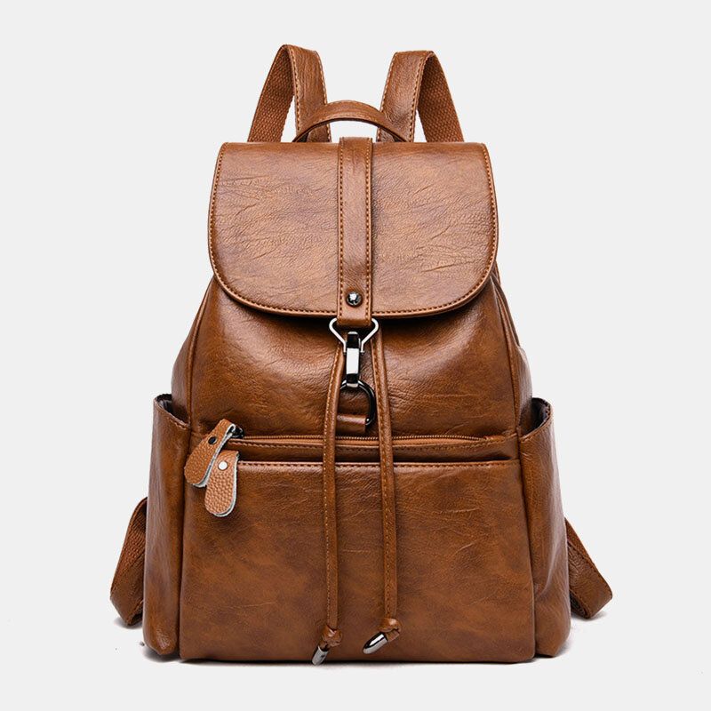 Sac À Dos Étanche Antivol Multi-poches Vintage En Similicuir Pour Femme