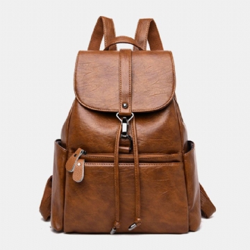 Sac À Dos Étanche Antivol Multi-poches Vintage En Similicuir Pour Femme