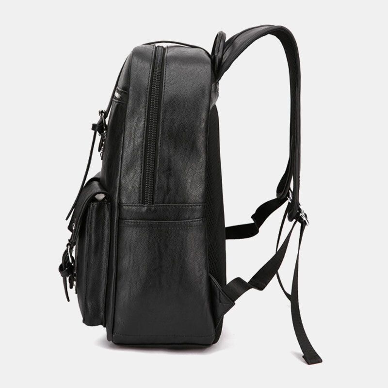 Sac À Dos Pour Ordinateur Portable Vintage 14 Pouces Multi-poches En Cuir Pu Pour Hommes