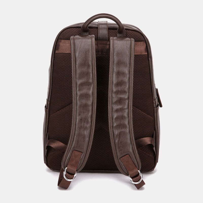 Sac À Dos Pour Ordinateur Portable Vintage 14 Pouces Multi-poches En Cuir Pu Pour Hommes