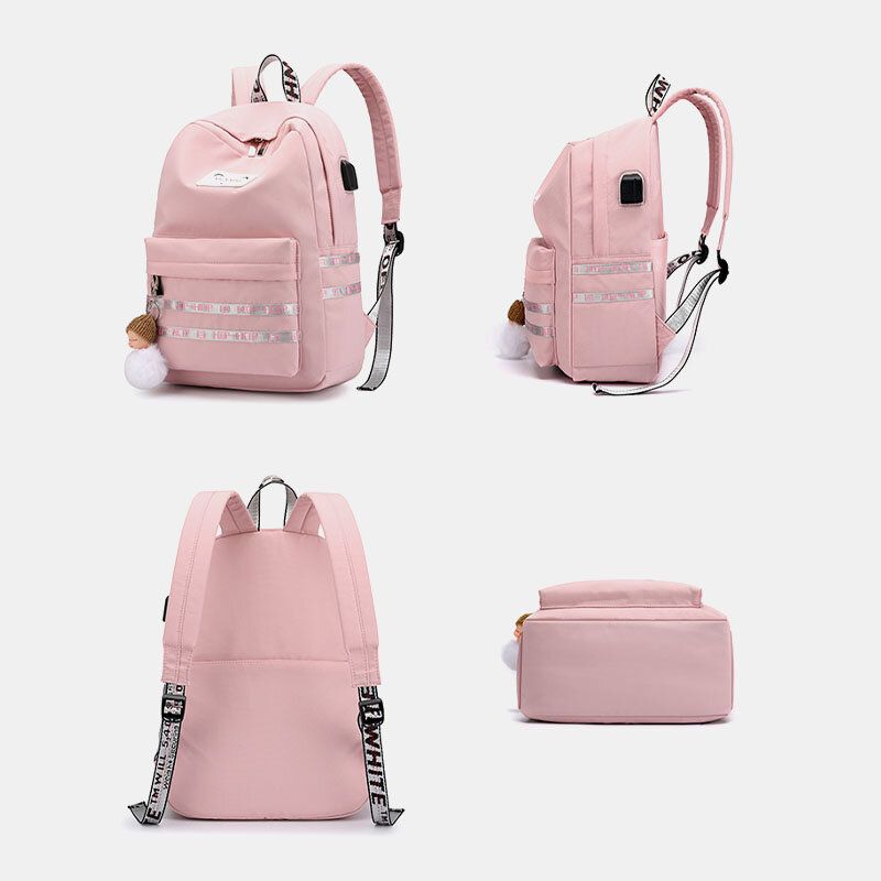 Sac D'école Pour Étudiant En Plein Air De Voyage Décontracté De Grande Capacité Pour Femmes Avec Sac À Dos Résistant À L'usure De Charge Usb