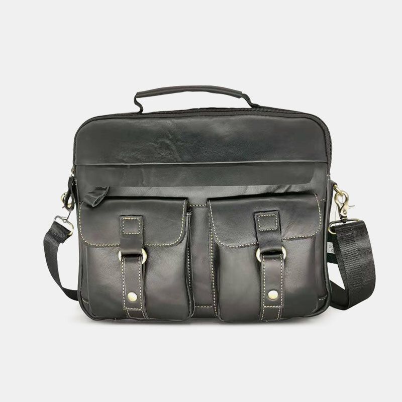 Sac À Main Multi-poches En Cuir Véritable Pour Hommes Sac D'affaires Sac Pour Ordinateur Portable Sac À Bandoulière