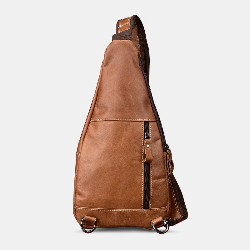 Sac De Poitrine Antivol Multi-poches En Cuir Véritable Pour Hommes Rétro Porter Sac À Bandoulière Étanche