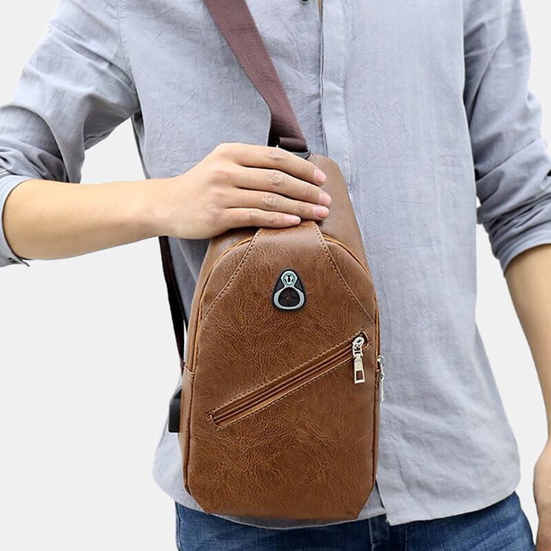 Sac De Poitrine Rétro En Cuir Pour Hommes Avec Chargement Usb Sac À Bandoulière En Cuir Pour Jeunes Sac À Bandoulière