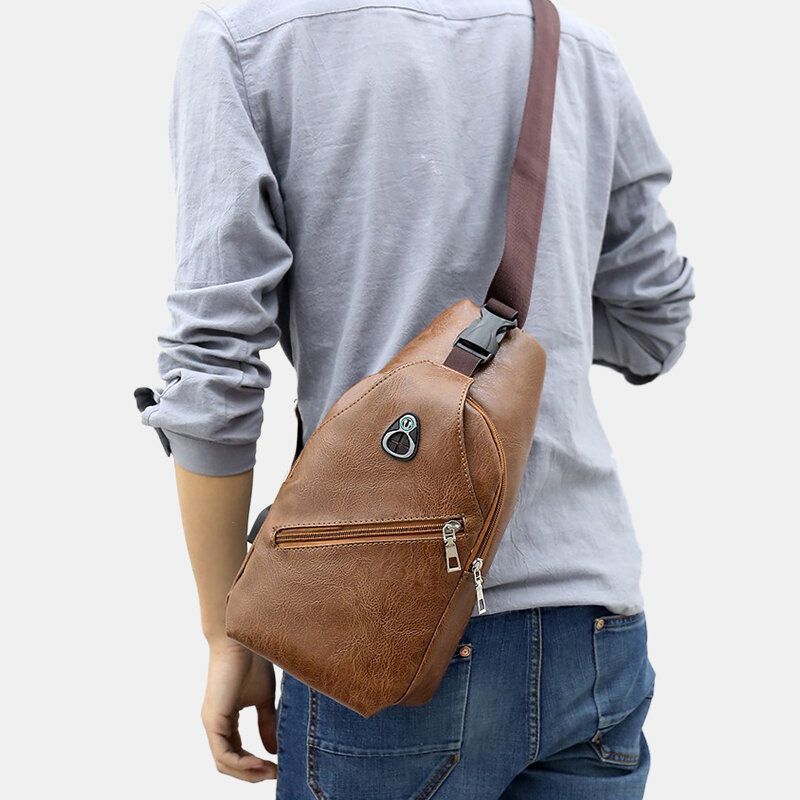 Sac De Poitrine Rétro En Cuir Pour Hommes Avec Chargement Usb Sac À Bandoulière En Cuir Pour Jeunes Sac À Bandoulière