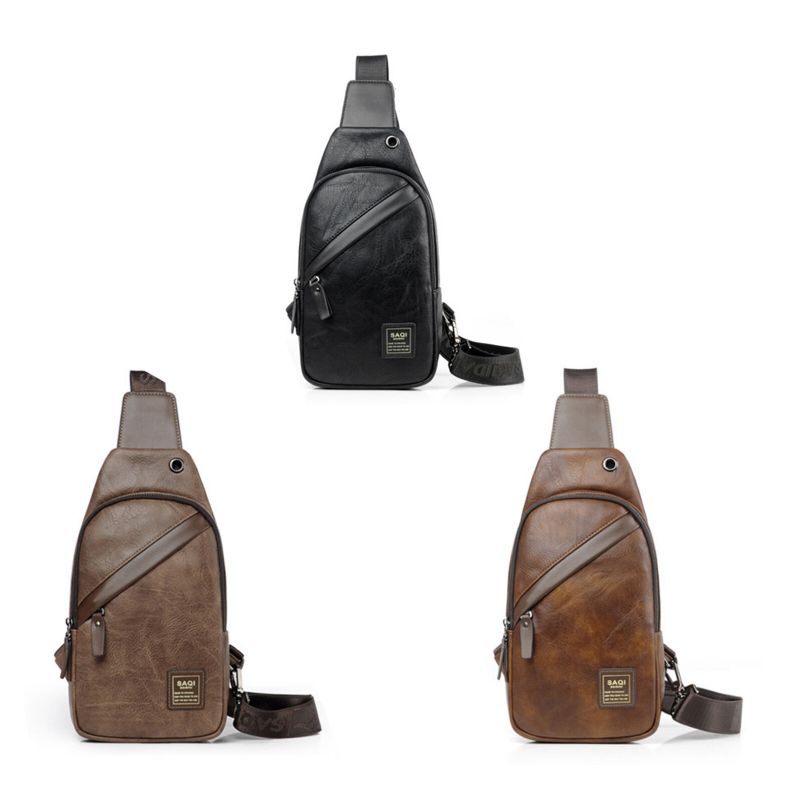 Sac De Poitrine Vintage En Cuir Artificiel Pour Hommes Sac À Bandoulière Multi-compartiments Grande Capacité Résistant À L'usure