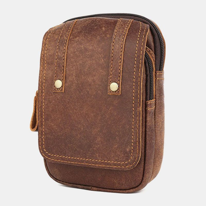 Sac De Taille En Cuir De Vachette Mat Pour Hommes Multifonctionnel Grande Capacité Sac De Téléphone Vintage De 6.3 Pouces