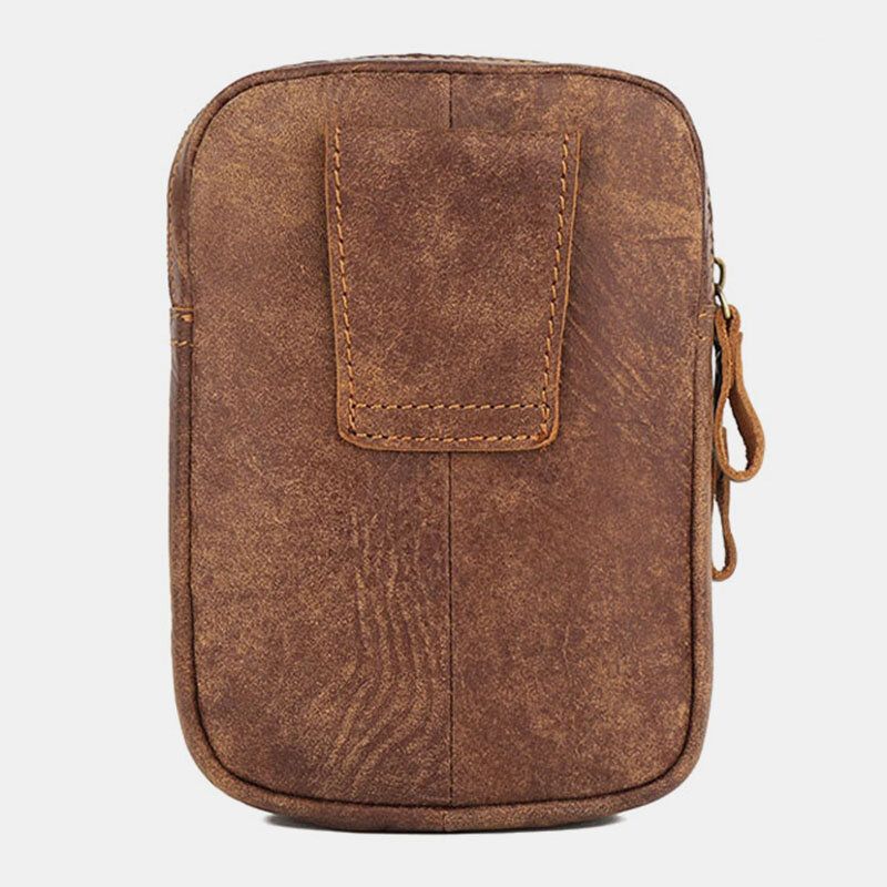 Sac De Taille En Cuir De Vachette Mat Pour Hommes Multifonctionnel Grande Capacité Sac De Téléphone Vintage De 6.3 Pouces