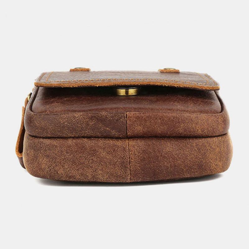 Sac De Taille En Cuir De Vachette Mat Pour Hommes Multifonctionnel Grande Capacité Sac De Téléphone Vintage De 6.3 Pouces