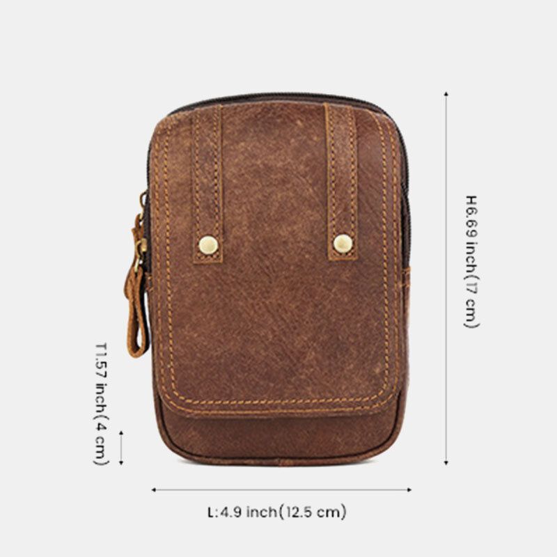 Sac De Taille En Cuir De Vachette Mat Pour Hommes Multifonctionnel Grande Capacité Sac De Téléphone Vintage De 6.3 Pouces