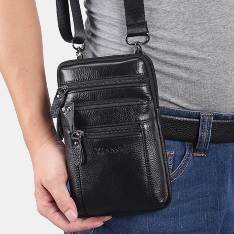 Sac De Taille En Cuir Véritable Sac De Ceinture Multi-poches Sac De Téléphone Sac À Bandoulière Pour Hommes