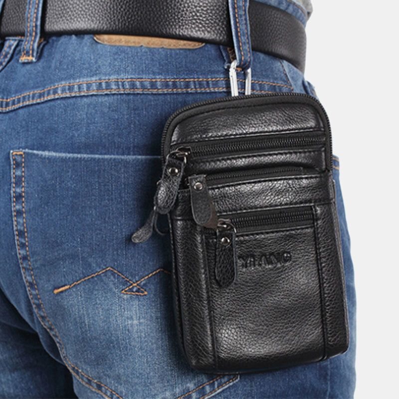 Sac De Taille En Cuir Véritable Sac De Ceinture Multi-poches Sac De Téléphone Sac À Bandoulière Pour Hommes