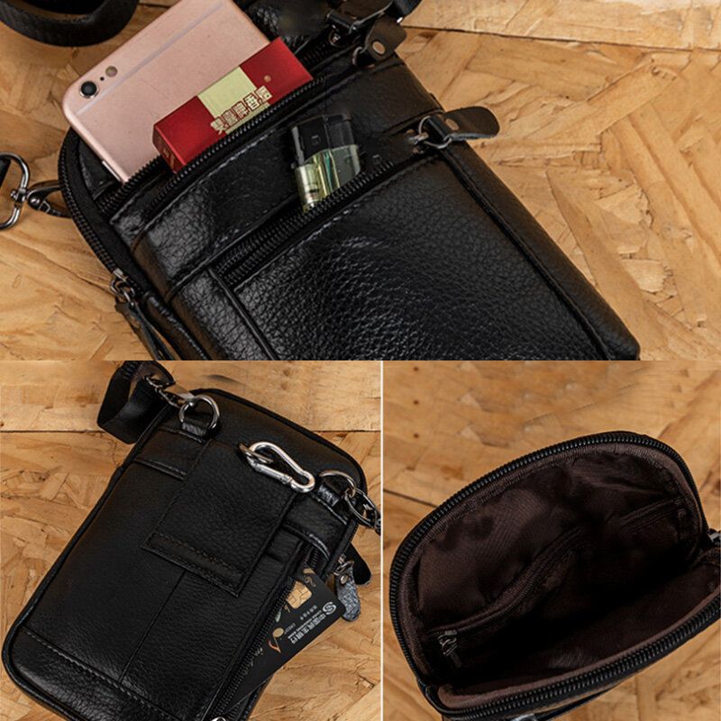 Sac De Taille En Cuir Véritable Sac De Ceinture Multi-poches Sac De Téléphone Sac À Bandoulière Pour Hommes