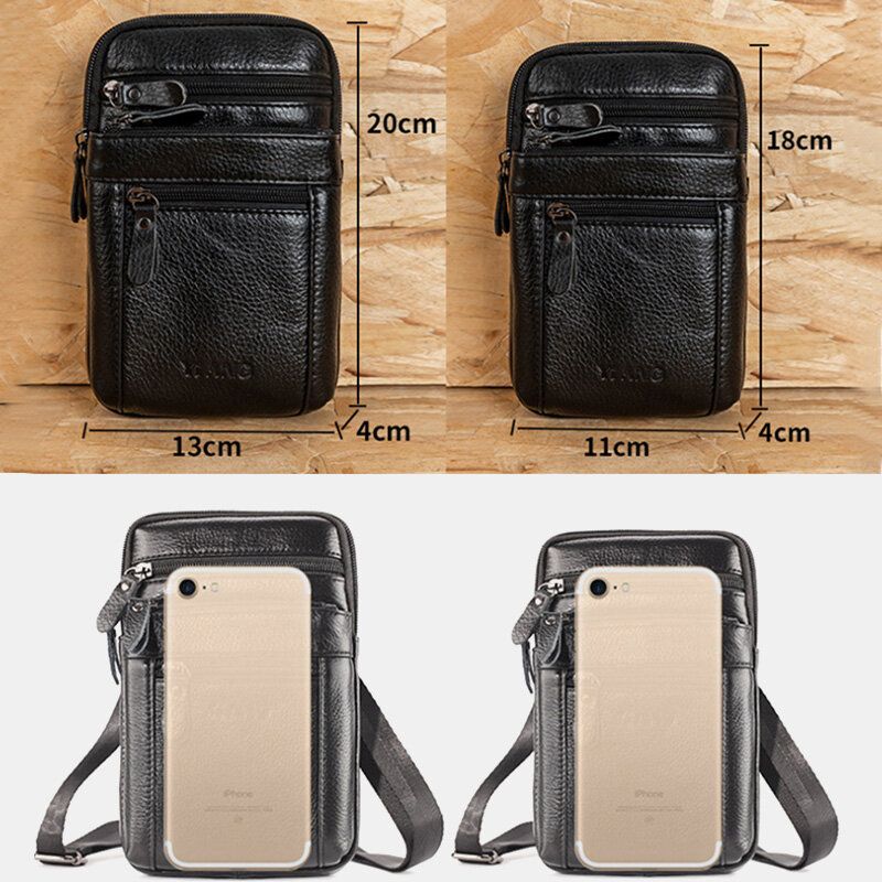 Sac De Taille En Cuir Véritable Sac De Ceinture Multi-poches Sac De Téléphone Sac À Bandoulière Pour Hommes