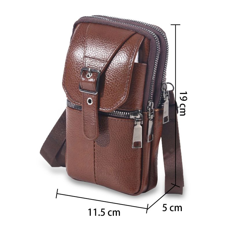 Sac De Taille Vintage En Peau De Vache Pour Hommes Portable Sports De Plein Air Sac De Ceinture De Téléphone Portable Sac À Bandoulière