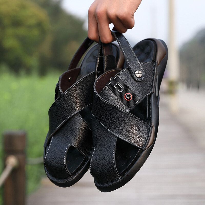 Sandales Décontractées De Plage À Bout Fermé En Cuir De Vachette Pour Hommes